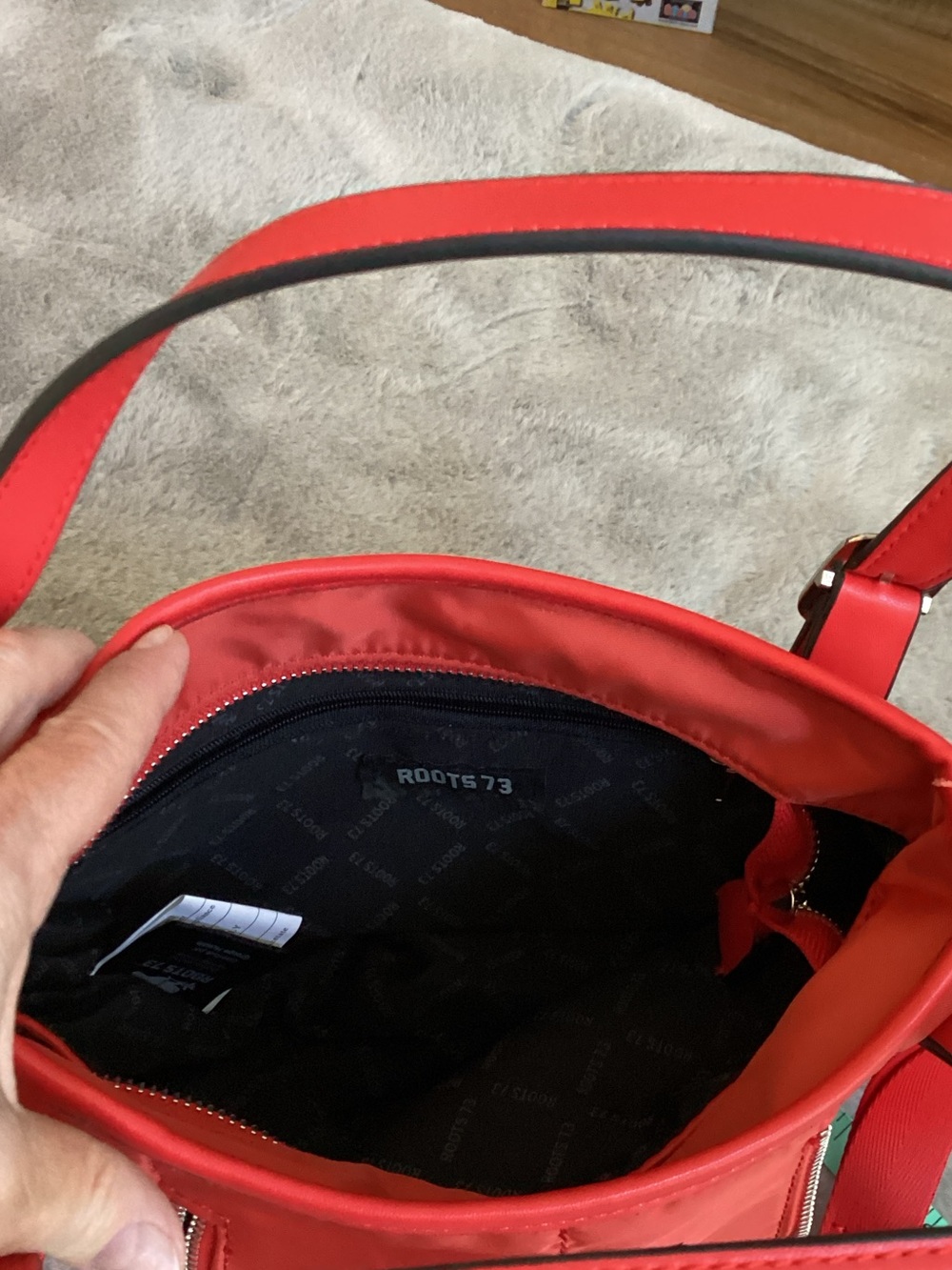 Red Women’s Crossbody Handbag with Silver Zippers - Picture 7 of 8